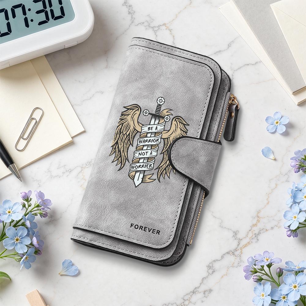 Fashion PU Leather Long Wallet Motivational Warrior Pattern Multi Card Holder Purse