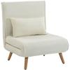 Convertible Chauffeuse Chair 3-in-1 Armchair Bed Single Bed 5-Position Backrest In Fabric with Cushion, Cream