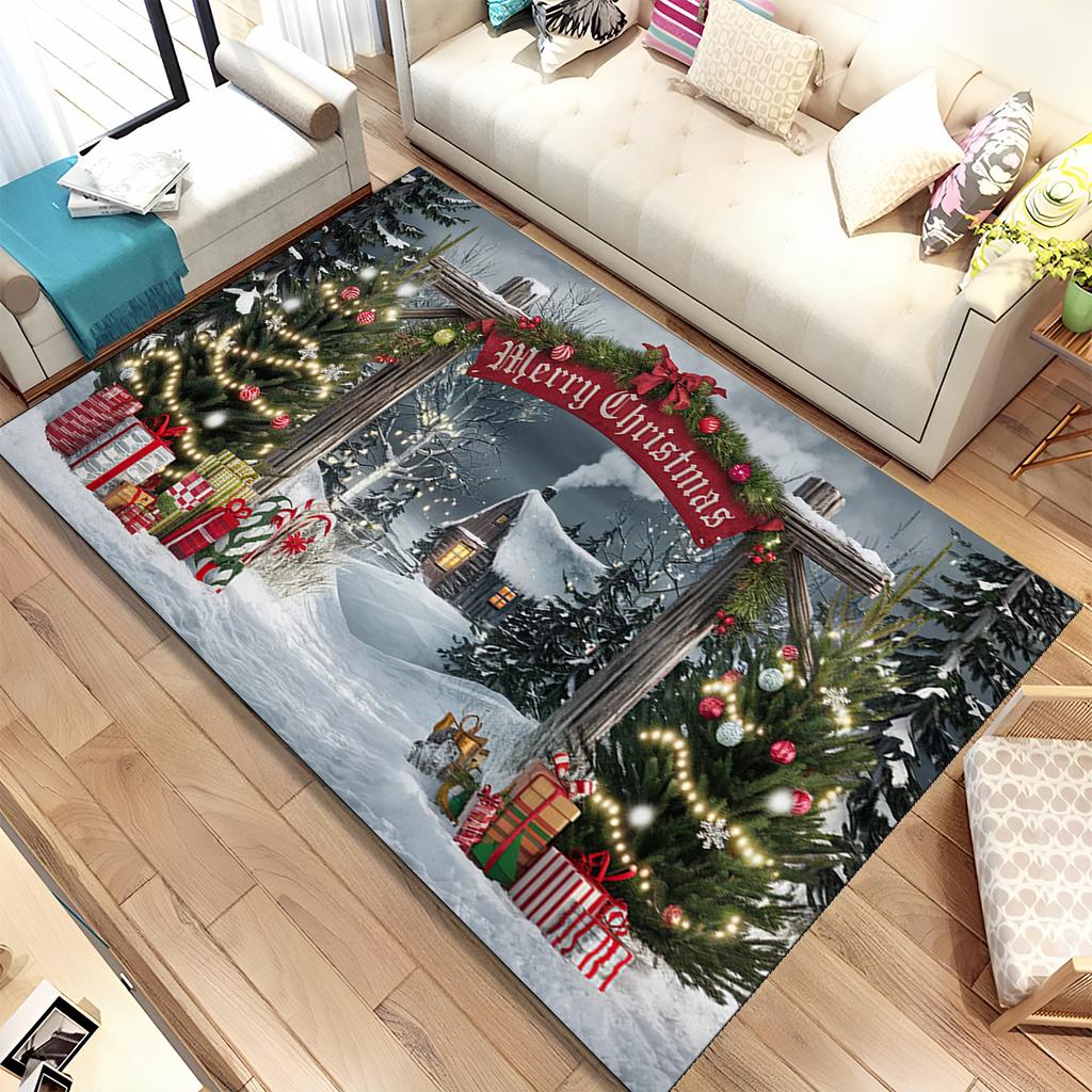 Fofo Pai Natal Árvore de Natal Feliz Desenho Animado Festival Tapete de Presente para Sala de Estar Quarto Casa Decoração de Sofá, Antiderrapante