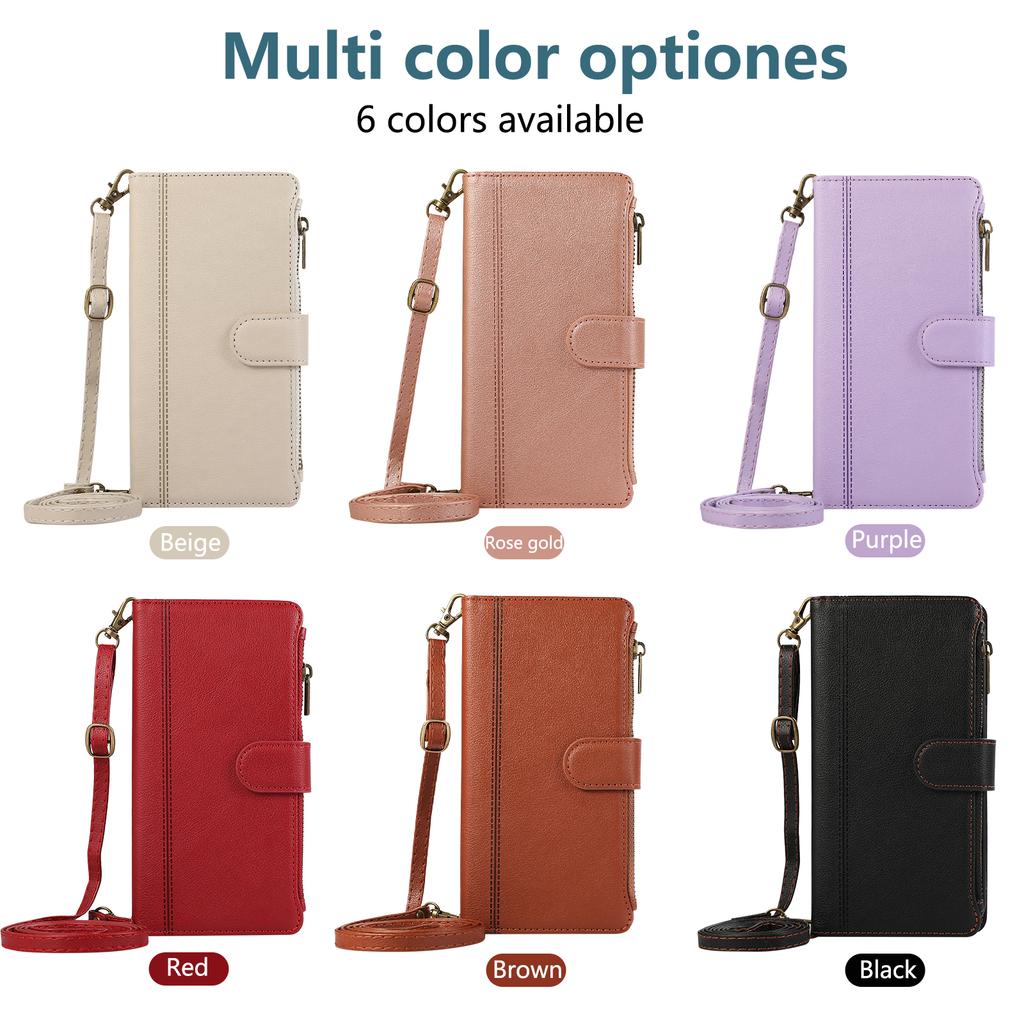 Crossbody Zipper Cards Solt Wallet Leather Case For Samsung Galaxy A16 A26 A36 A56 A17 S25 Ultra S24 S23 Plus S22 Lanyard Bag