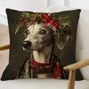 1Pc Artistic Christmas Whippet Portrait Pillow Cover, 2D Double-Sided Print Polyester Throw Pillow Case, Vintage Renaissance Dog