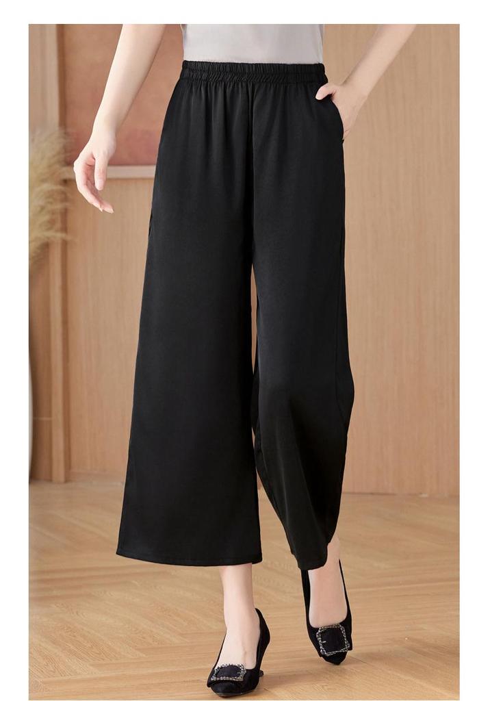 Mid-Age Women's High-Waisted Satin Wide-Leg Pants - Comfortable, Slimming, Versatile, Casual for Spring/Summer