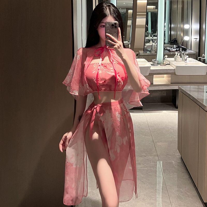 Sex underwear sexy hanfu retro style perspective pure desire mesh high fork strap two-dimensional uniform play