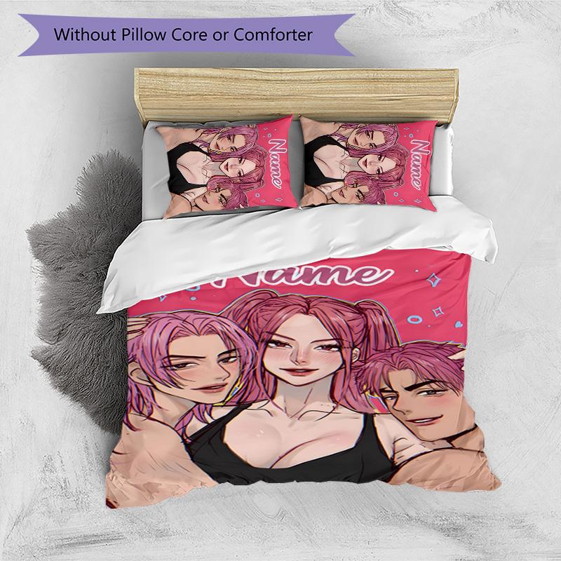 3pcs KPop Demon Hunters47 Cover Set - Personalized Name, HD Printed Bedding with 1 Cover and 2 Pillowcases - Perfect for Home Decor, Easy Care