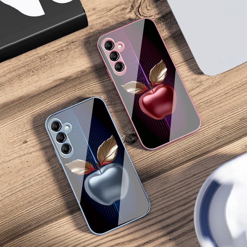 Stripe Gradient Apple Red For Samsung Galaxy A14 4G 20 30 52 20S 21S 22 32 33 34 42 50 51 53 54 70 71 72 73 5G Glass Phone Case