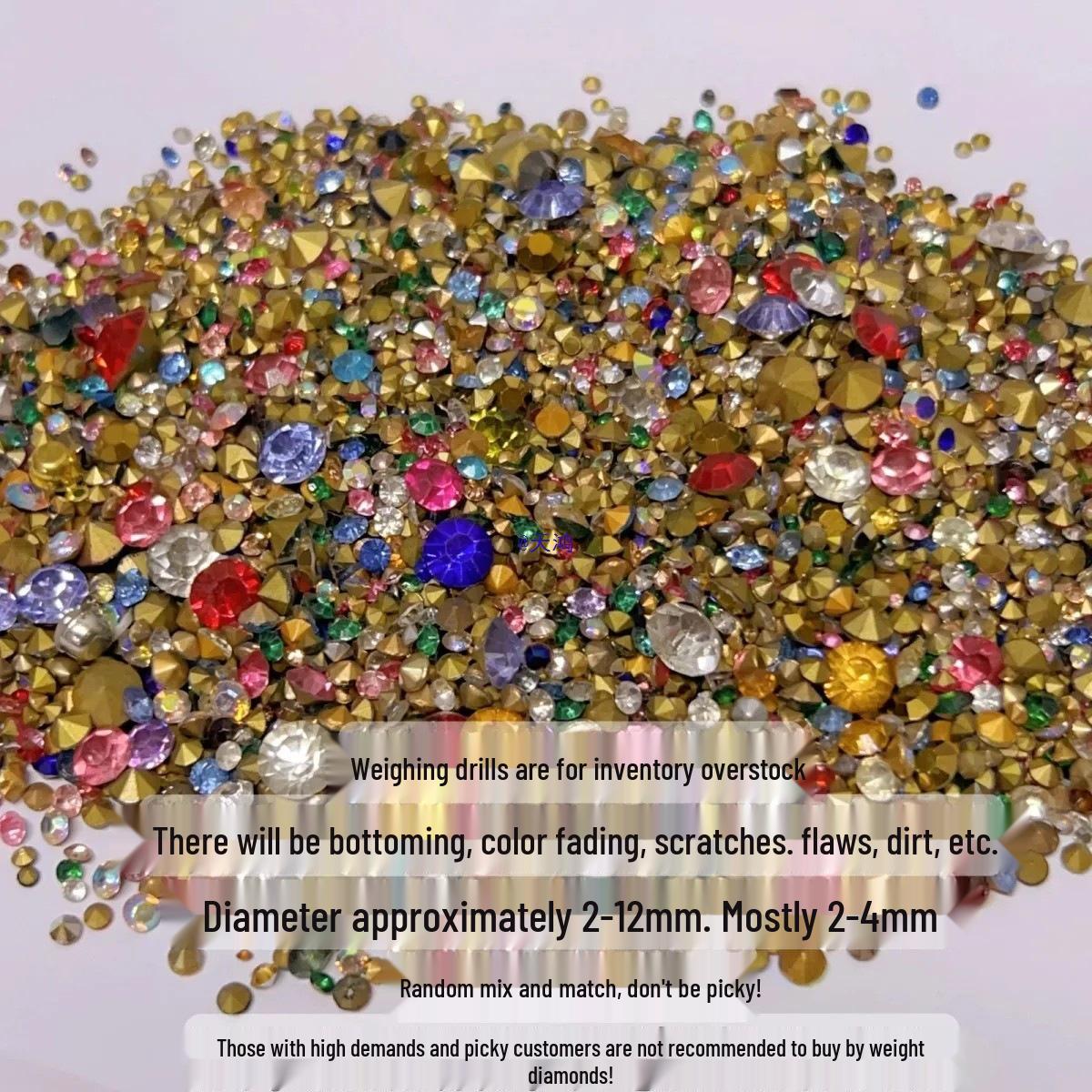 

Handmade Pointed Bottom Glass Drill for Nail Art & Phone Case Decoration - Rhinestone Accessories & Flawed Embellishments 50g Clear Rhinestone Mix