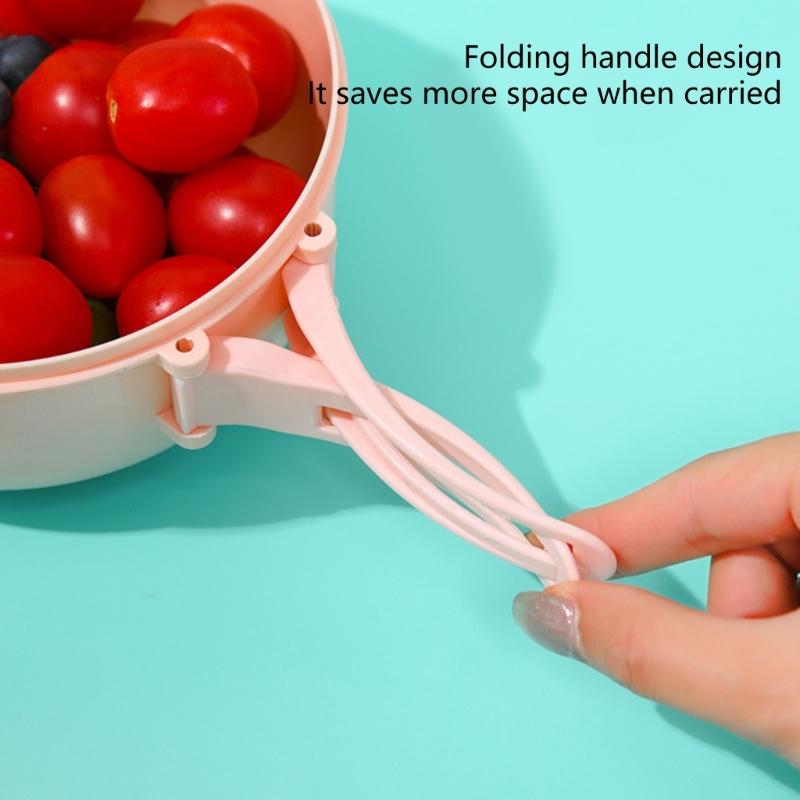 Kitchen Vegetable Drainer Container with Foldable Handle Dishwasher Safe Basket For Produce Washing Organizing