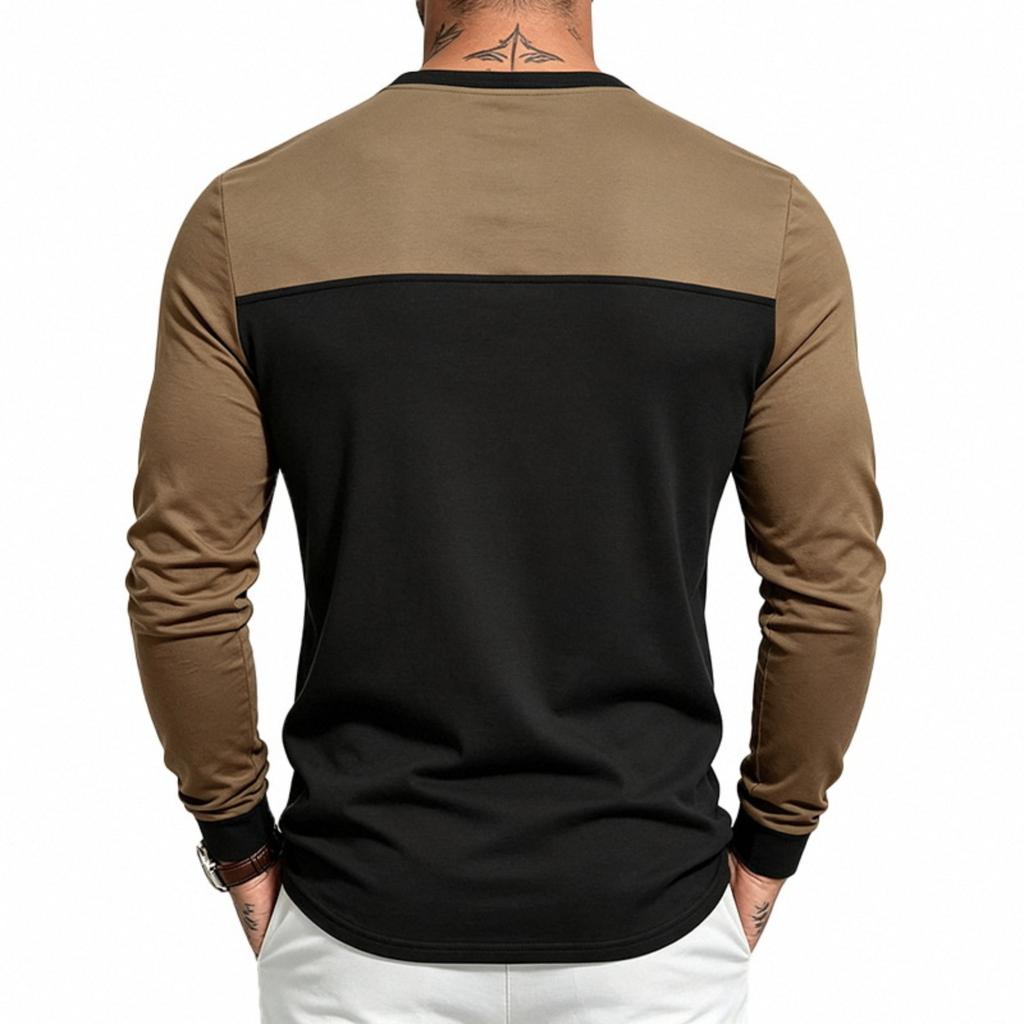 Men's Loose Fit Long Sleeve Shirt with Color Block Button Placket Casual Commute Top