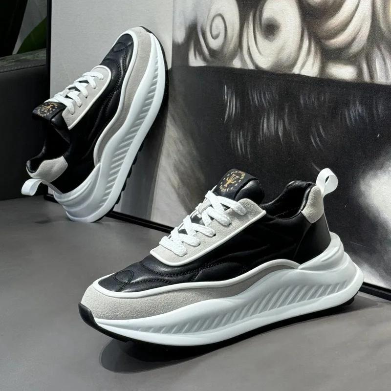 Men's Chunky Sneakers Fashion Leather Casual Shoe Designer Platform Height Increasing Sports Shoes for Men Vulcanize Shoes Tenis
