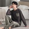 Pure Cotton Pajamas Men'S Spring And Autumn Long Sleeves Can Be Worn Outside, Round Neck Pullover Men'S Large Size Loungewear Suit