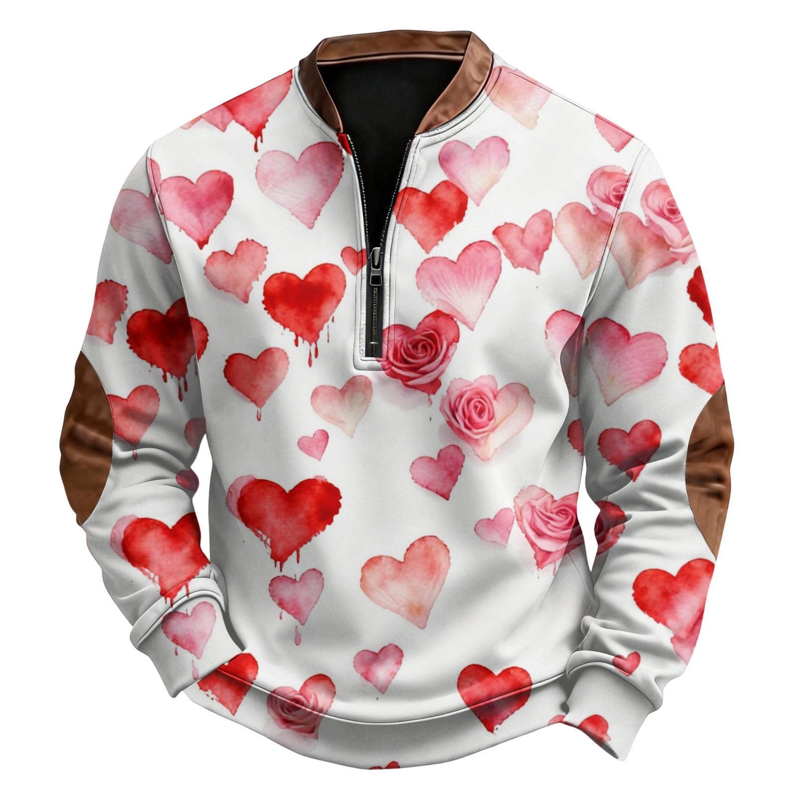 Men s Casual Trendy Retro American Heart-shaped Printed Round-neck Long-sleeved Half-pull Hoodie XL белый 1900₽