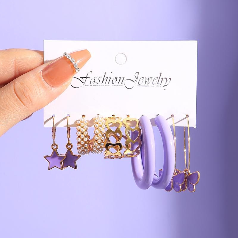 Colorful Earring Set Pink Green Heart Hoop Earrings For Women Dropping Oil Yinyang Earring Set Metal Party Jewelry