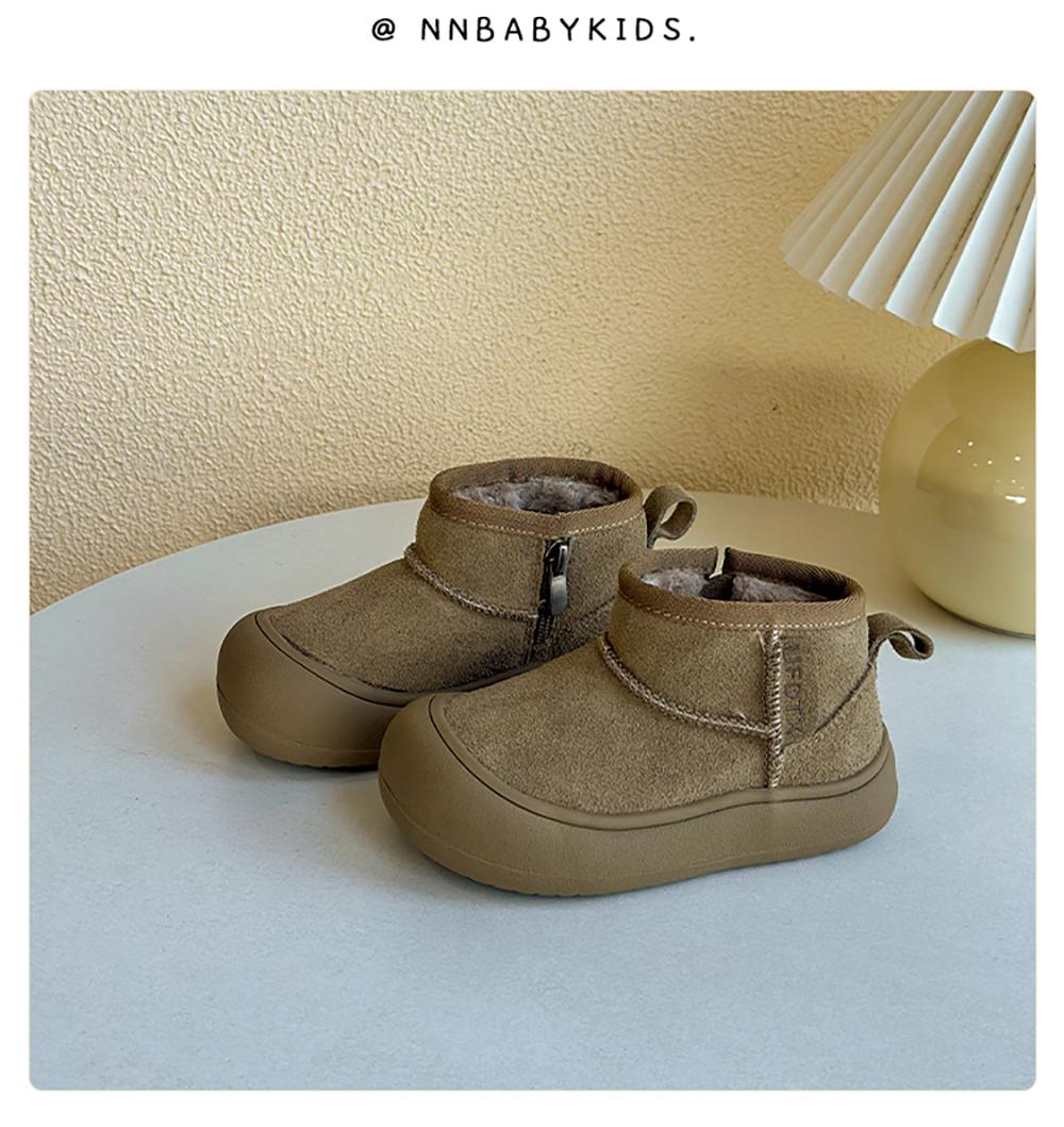

PU Leather Snow Boots For Children Vintage Boy s Girl s Plush Boots Anti-slippery Faux Fur Winter Boots For Kids Cotton Shoes 24 зелений