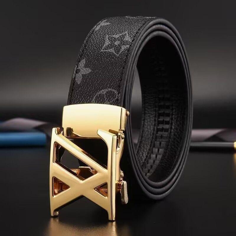 Men's Printed Graffiti Plaid Cowhide Belt with Automatic Buckle - XL Business Casual
