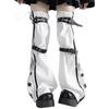Damen Harajuku Sternenprint Reißverschluss Ausgestellter Beinwärmer Ästhetische Mode Punk PU Geschirrriemen Beinabdeckung Oberschenkelhohe Socken