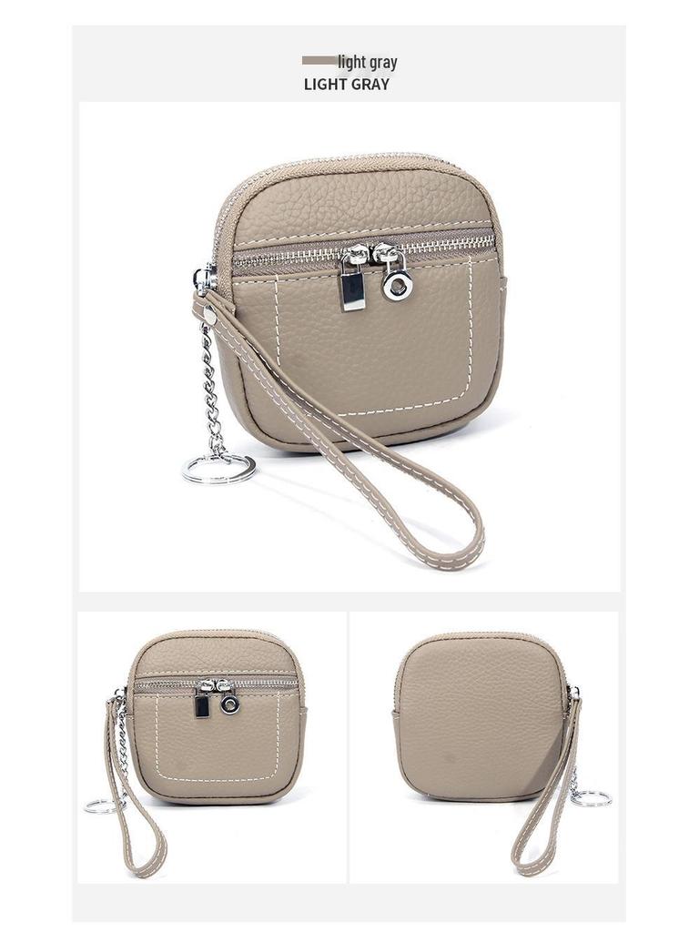 2025 Damen Kompaktes Portemonnaie aus echtem Leder mit Lippenstift- und Kopfhöreraufbewahrung, Schlüsselanhänger und Mini-Münzfach.