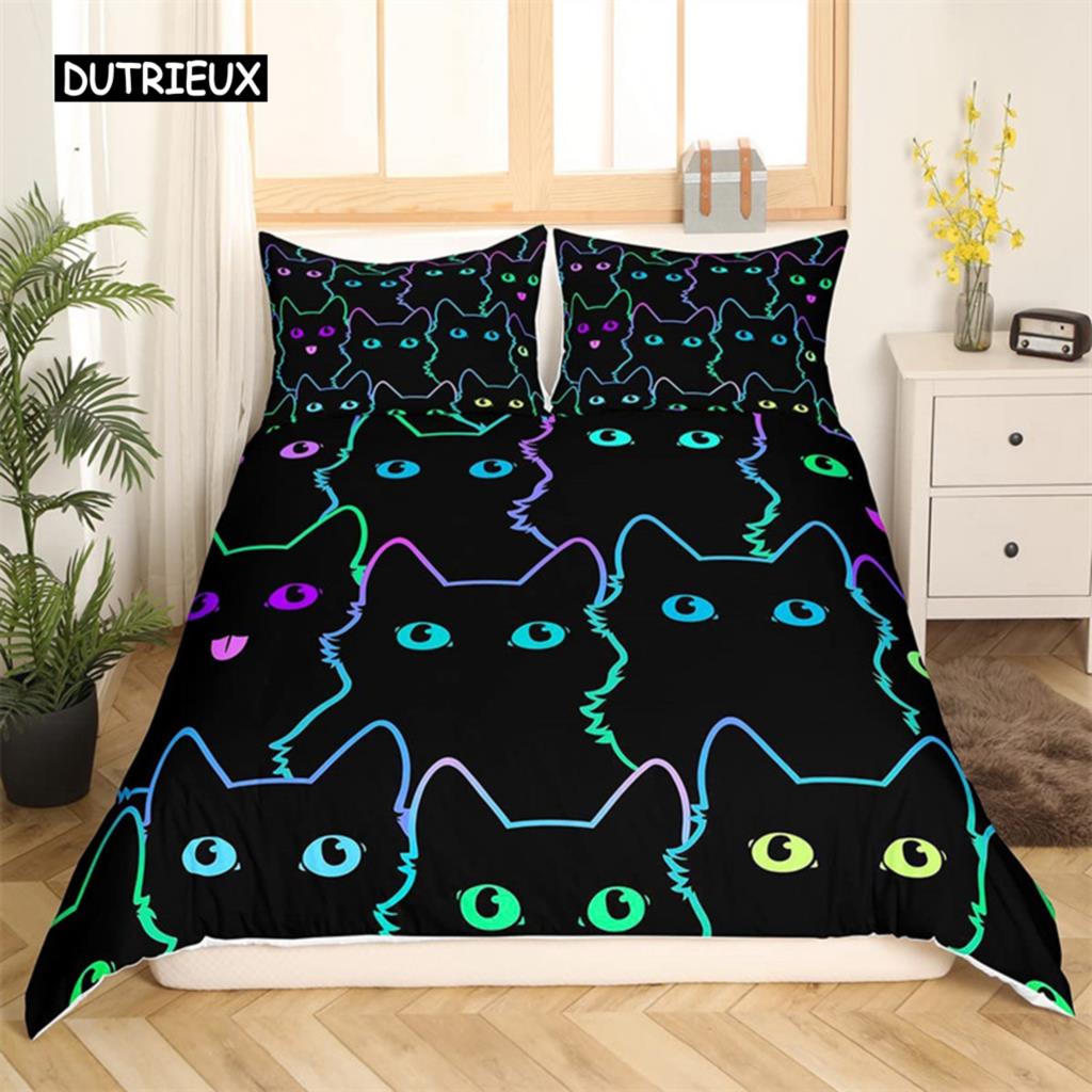 Cat Duvet Cover Set Cat Lover Gifts Bedding Set Microfiber Cute Kitten Pattern Animal Theme Double Queen King Size Quilt Cover