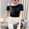 Summer Fashion European Female Clothes T-Shirt Sexy Off Shoulder Shiny Diamonds Mesh Women Tops All Match Tees Blouse