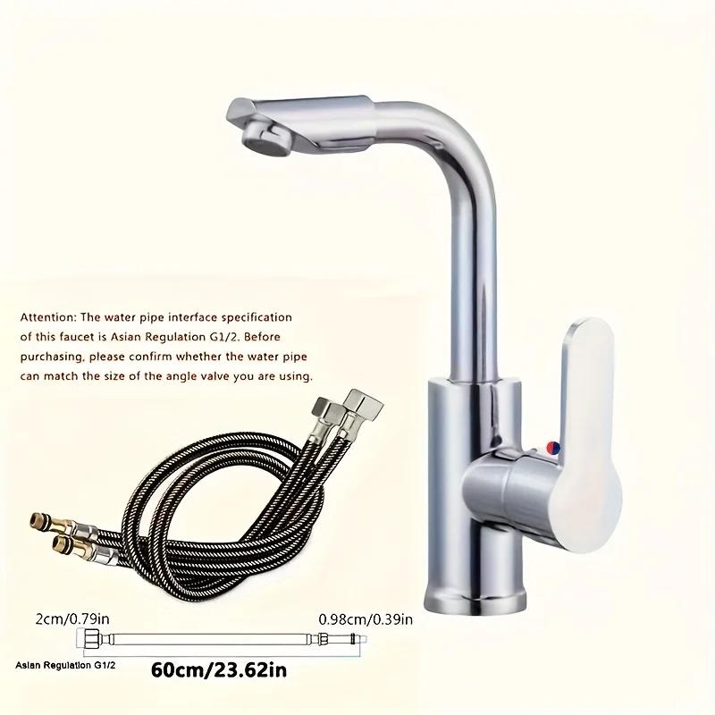 

Stainless Steel Faucet Chrome-Plated Bathroom Kitchen Sink Faucet Single Handle Dual Control G1/2 Inlet Pipes for Hot Cold Water
