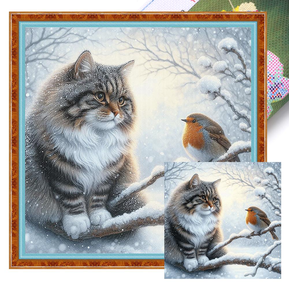Winter Animal Printed Cross Stitch Kit DIY 11CT Embroidery Craft Set Home Decor