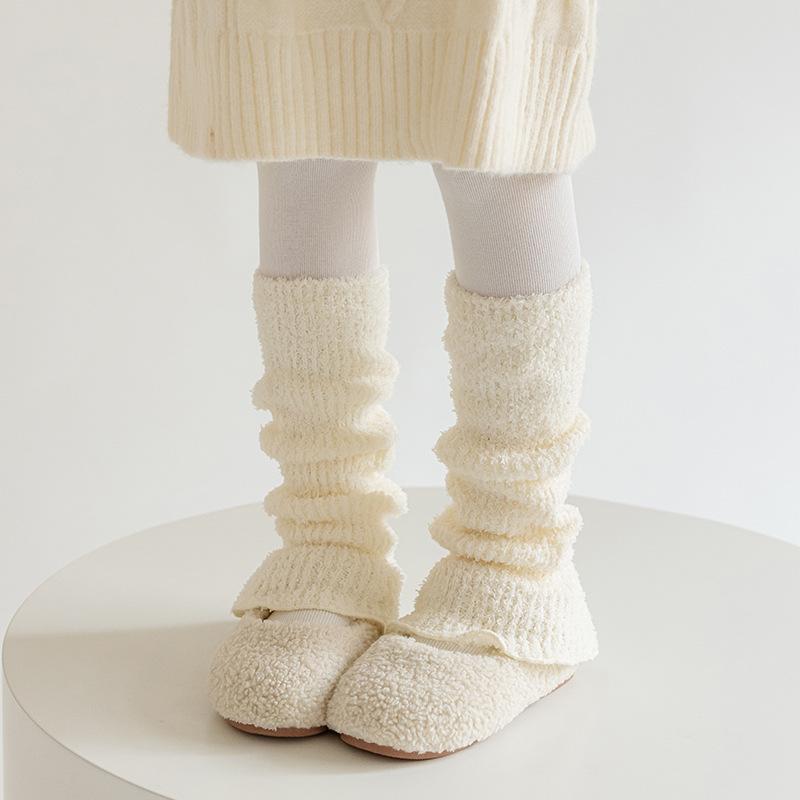 1 Pair Girls Kids Leg Casual Fashion Furry Sock Warmers Winter Warm Thick Slouchy Socks Korean Style Solid Color Calf Socks