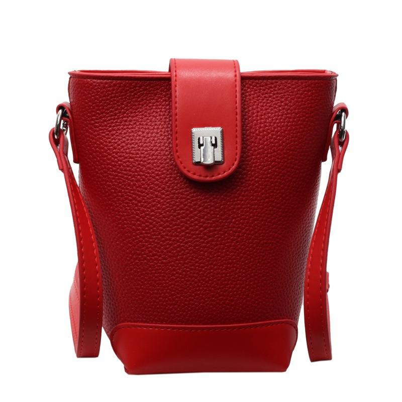 Simple Small Bag Women's New Fashion Lychee Pattern Bucket Bag Casual Trend Shoulder Messenger Women's Bag