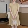 ZANZEA Women Casual V-Neck Solid Color Loose Short Sleeve Dress