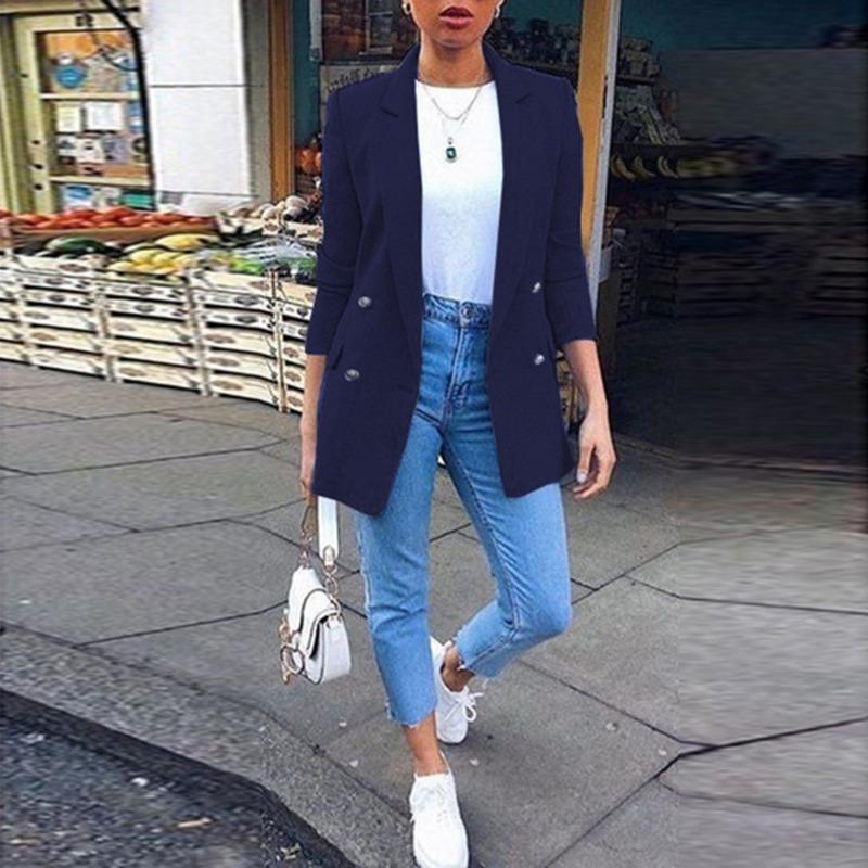 Women S Solid Color Lapel Blazer Coat Straight Fit Short Length Casual Outerwear