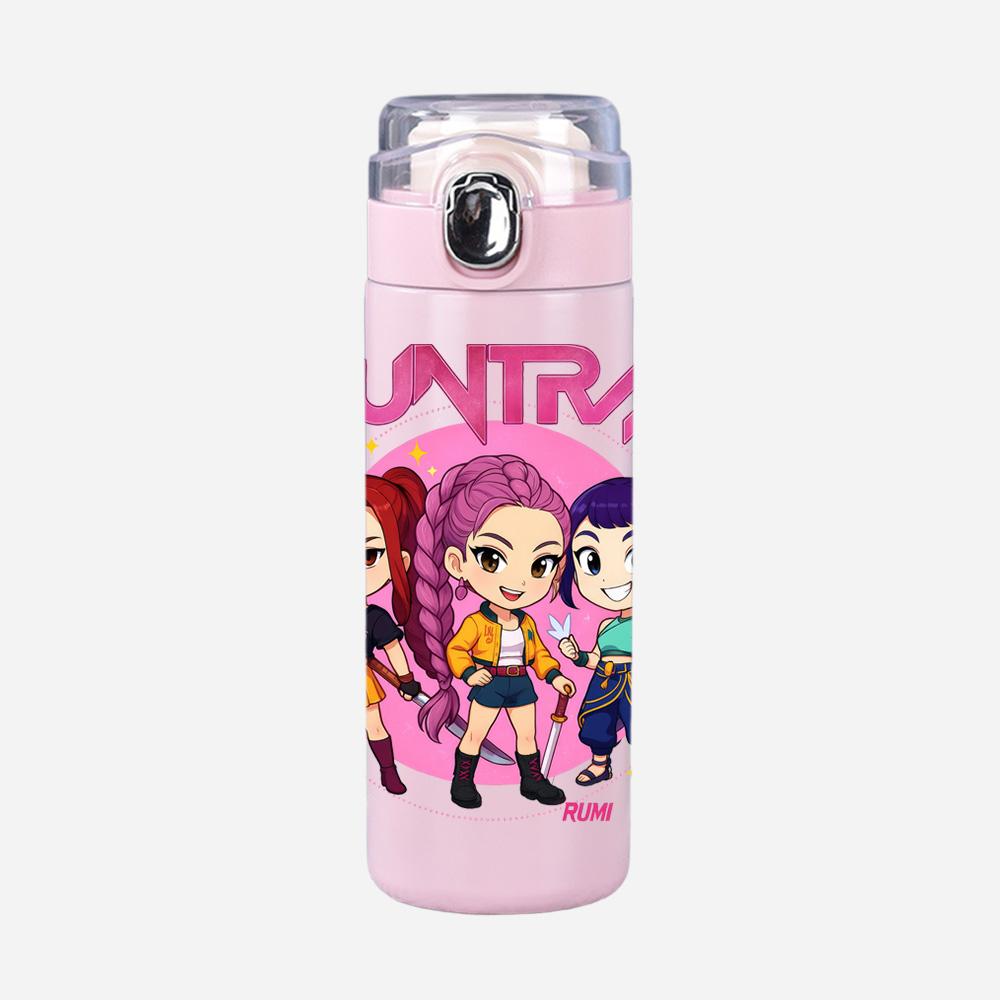Anime K-Pop Demon Hunters Printed 400Ml Water Bottle Thermos Cup Portable Stainless Steel Leak Proof Camping Water Cup Kid Gift