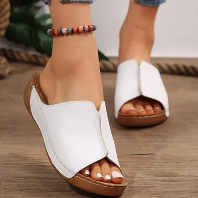 2024 Zomer Dames Sleehakken Slippers Klassiekers Effen Kleur Dikke Zool Faltform Slippers Comfortabele Sleehak Strand Schoenen