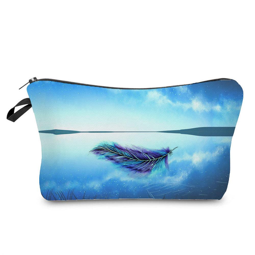 Women Feather Print Cosmetic Bag Toiletries Organize Travel Storage Case  6375