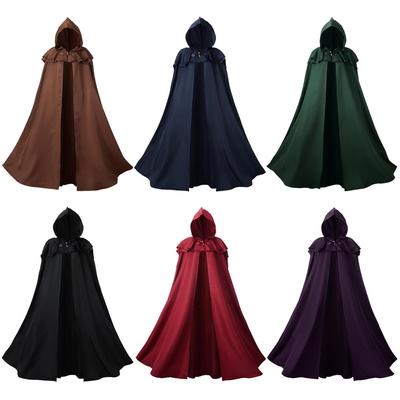 Medieval Black Hooded Cloak Adult Unisex Brown Cloak Halloween Vampire Witch Cosplay Costume Green Red Robe Cape Costume