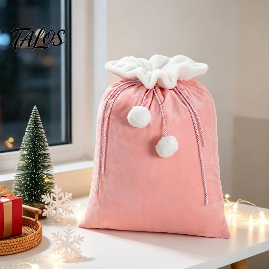 Durable Velvet Pouches for Snacks Christmas Santa Gift Bag, 19 X 26 Inch Large Drawstring DIY Candy Claus Reusable Presents Sack Xmas Holiday
