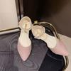 Fairy flat bottom pointed pearl sandals with one word sweet with skirt hollow bridesmaid bag heel with skirt single shoes