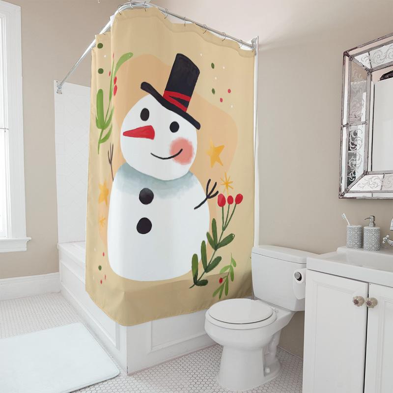 Tuniu Cute Snowman Bathroom Shower Curtain Set Waterproof Fabric Decor Farmhouse Holiday Vibes Festive Winter Theme Charming Hol