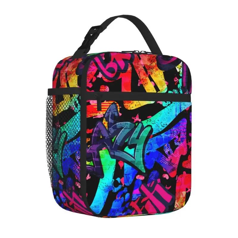 Bolsa de Almuerzo Aislada Reutilizable Portátil Oxford para Viajes Trabajo con Diseño de Graffiti Urbano Cómics Hip Hop