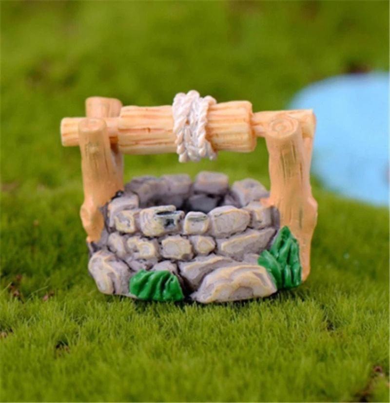 2 ks Miniaturní figurky mini studny pro pohádkovou zahradu, miniaturní řemeslné DIY ozdoby, zahradní dekorace
