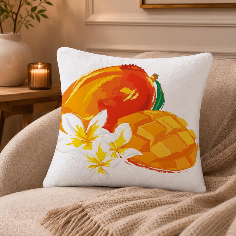Mango illustration Cushion Cover Anti-dustmite Pillowcase Invisible zipper silky short plush Sofa cushion cover