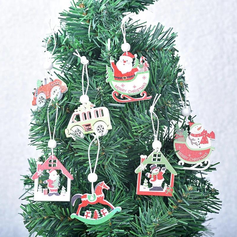 Gift Window Scene Decorations  Christmas Decorations Wooden Painted Pendants Christmas Tree Ornaments Boxed