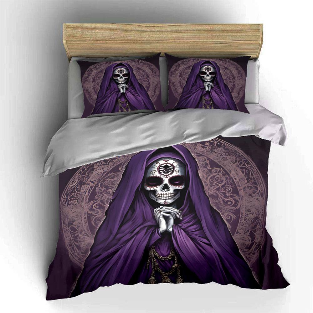 Purple Cloaked Skull Design Bedding Duvet Cover Set (1*Duvet Cover 2*Pillowcases, without duvet insert)