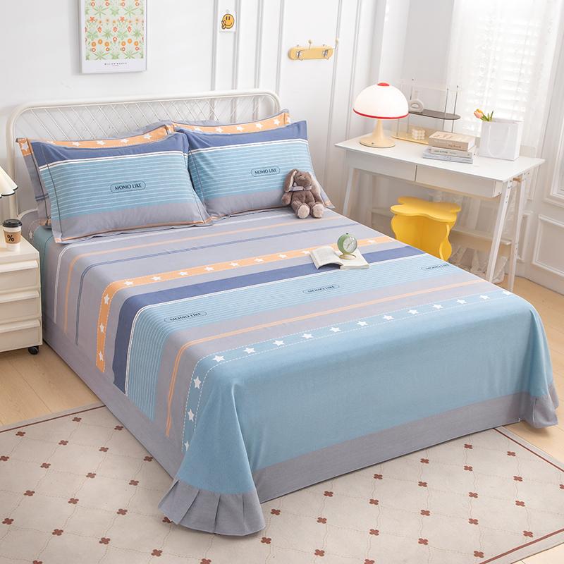 Simple Geometric Pattern Bed Sheet Set 100% Cotton Skin Friendly Flat Sheets with Pillowcase Thickened Queen Size Bedding Set