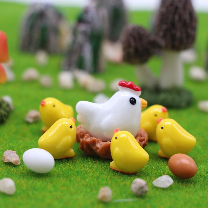 24Pcs Miniatures Garden Ornament Mix Chicken Chick Egg Nest Figurine Miniatures Home Decoration Kawaii Accessories Garden Decor
