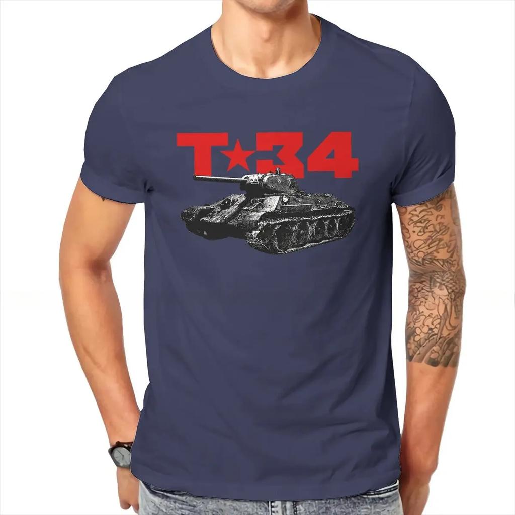 T-34 Tank Pattern Casual T-Shirts Russian USSR CCCP Style Streetwear Casual Short Sleeve Men's T-shirts
