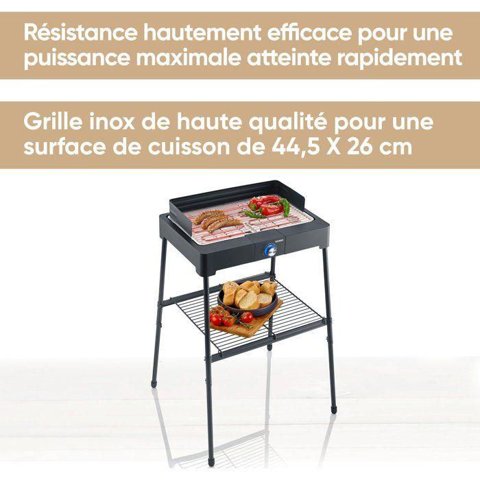 Barbecue électrique sur pieds - SEVERIN - PG8566 - 2200 W - Surface de cuisson 44,5 x 26 cm - Thermostat réglable - Noir