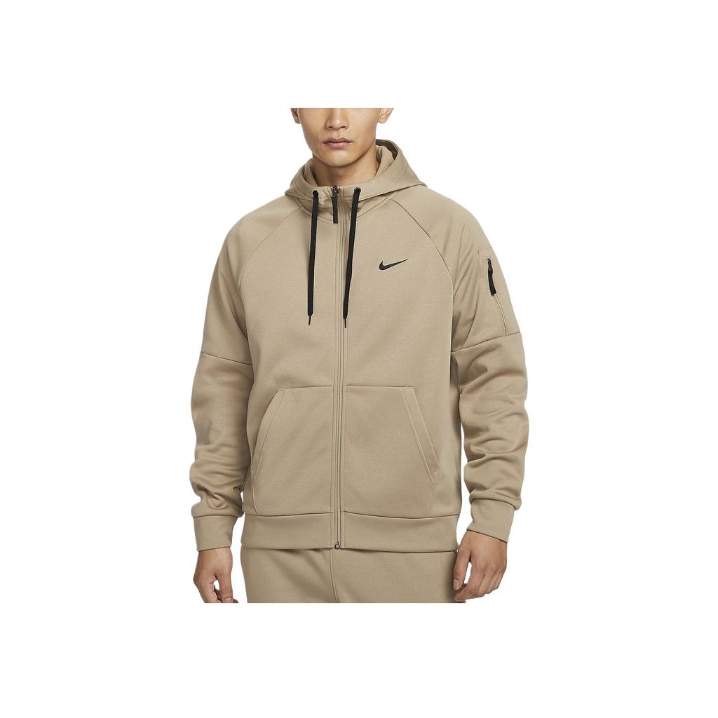 Nike Therma-Fit Ensfarvet Fleece Full Zip Varm Hettejakke Genser Herre yttertøy Khaki DQ4831-247