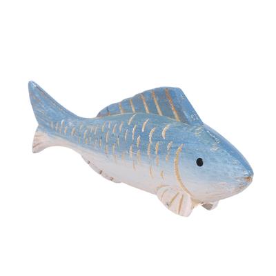 Escultura de Pez de Madera Mediterráneo Vintage Realista Animal Decoración para Mesa Estante de Cocina Baño Costero Oficina en Casa