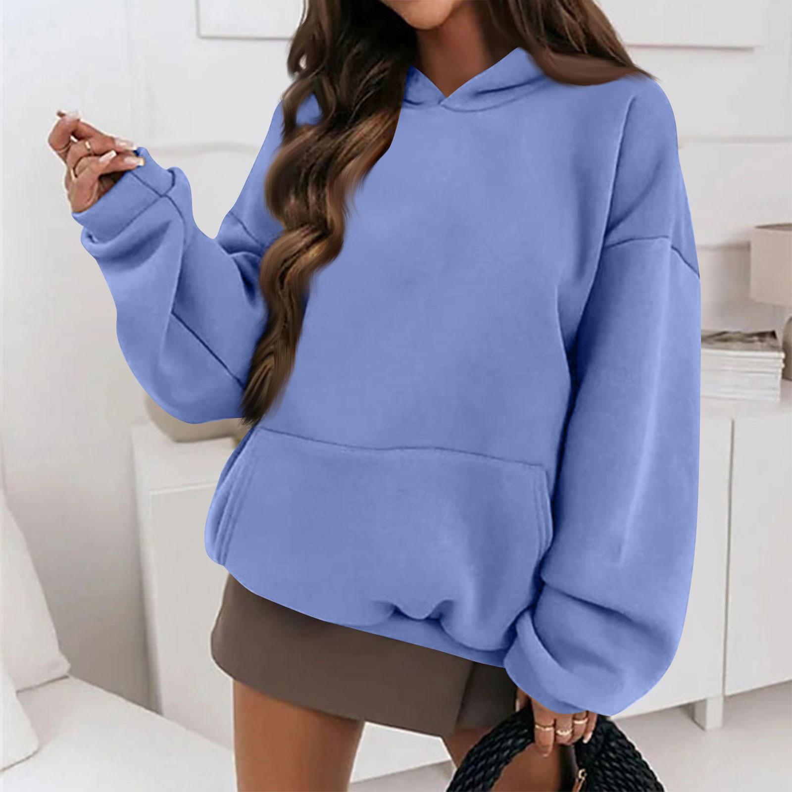 Женская осенне-зимняя однотонная флисовая толстовка с капюшоном — фото 7