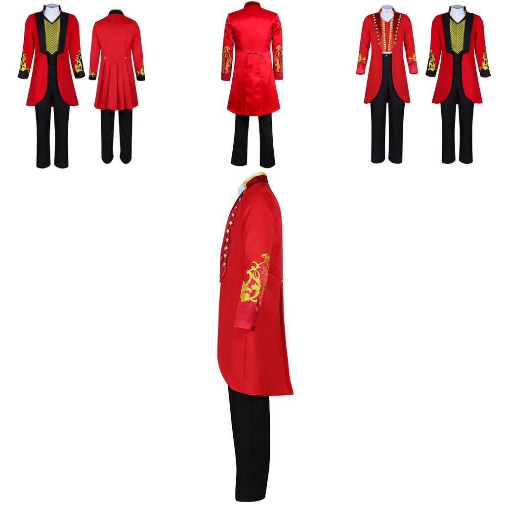 The King Of Circus Barnum Cosplay Costume For Men Red And Black Polyester Blended Fabric
