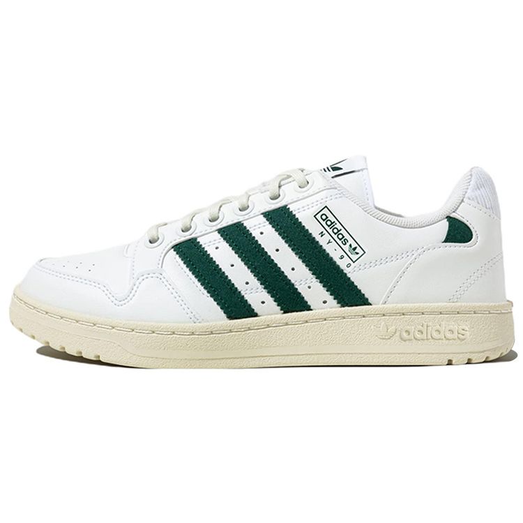 Adidas Originals Ny 90 Stripes Leather Casual Slip Resistant Lightweight Low Top Sneakers Unisex Sneakers White Green HQ4272