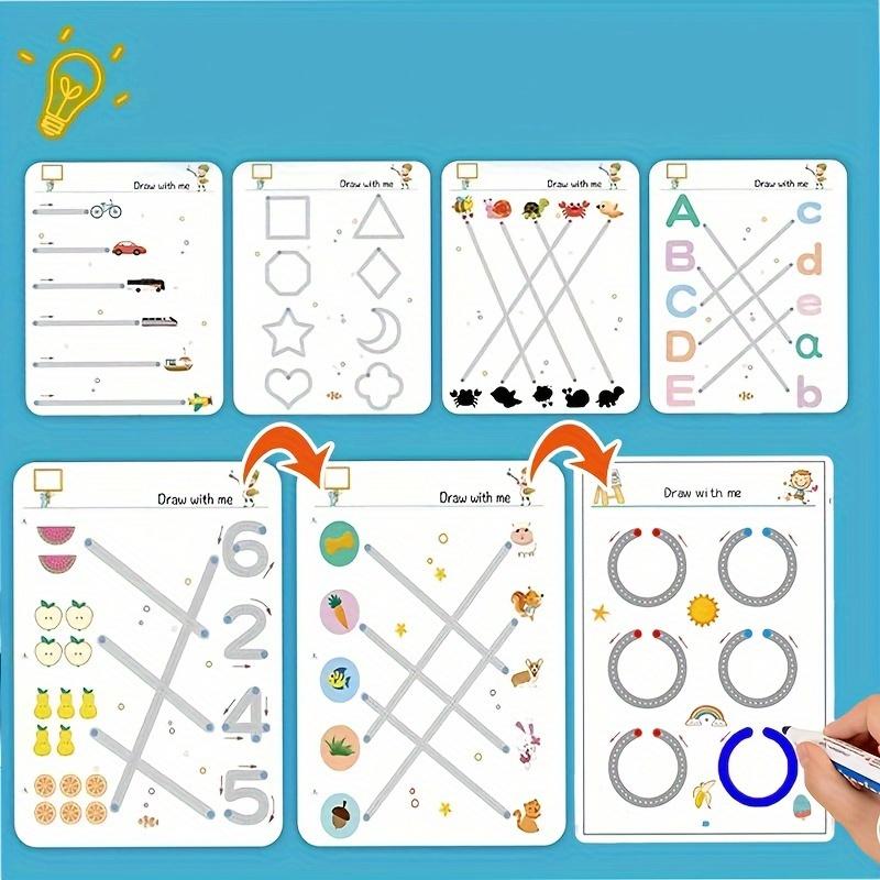 34-Page Reusable Magic Exercise Book Kit | Whole-Brain Development Pen Control Coaching & Painting Enlightenment Writing Skills Learning